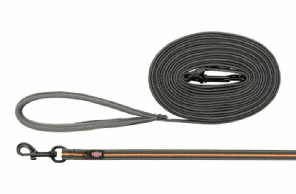 TRIXIE Fusion tracking pavadys, su guma, M-XL: 10 m/17 mm, grafitas/papaja