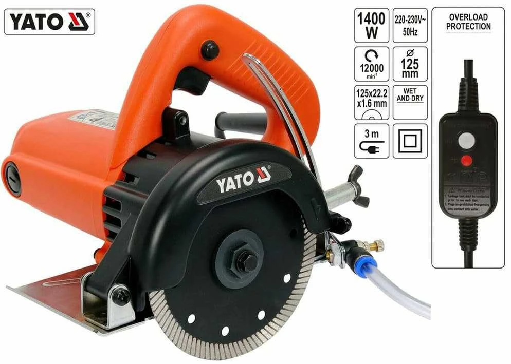 Yato natūralaus akmens ir griovelių betone pjovimo įrankis YT-82159 125mm 1400W