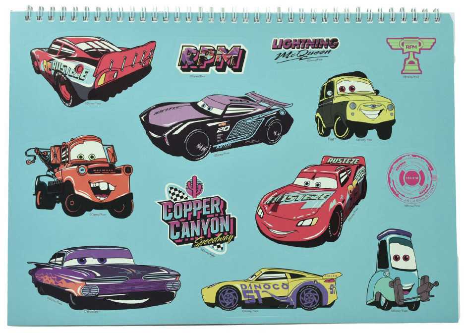 „Disney Cars Lightning“ A/4 spiralinis eskizų sąsiuvinis su 40 puslapių ir lipdukais