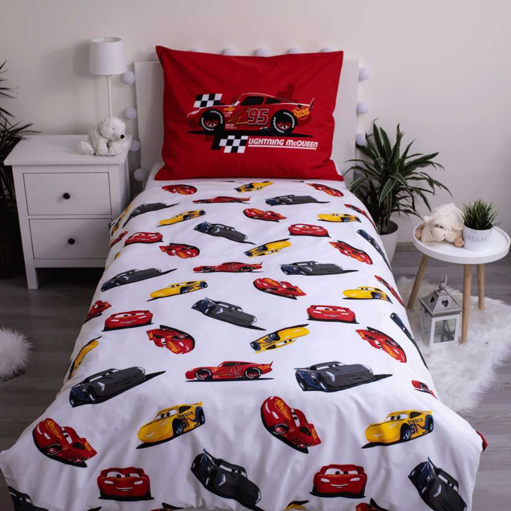 Patalynė bawełniana 140x200 Cars Auta 8353 I am speed Zygzak McQueen poszewka 70x90 raudona dziecięca