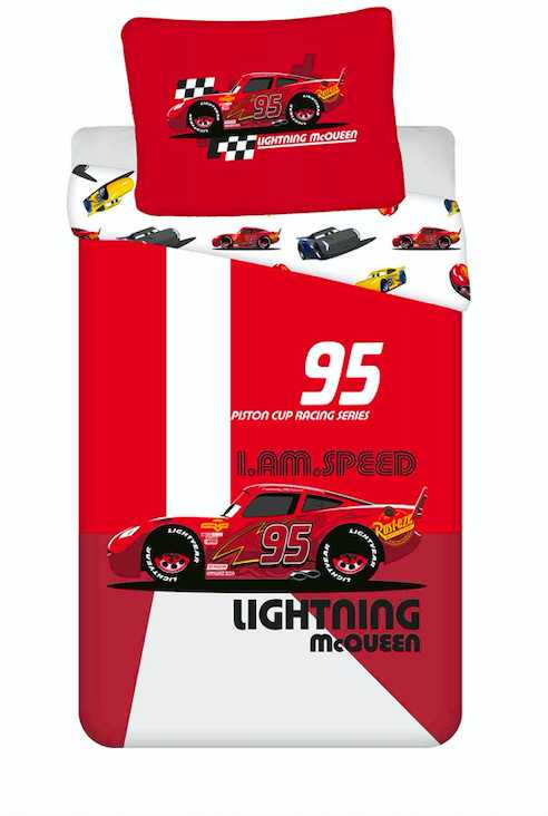 Patalynė bawełniana 140x200 Cars Auta 8353 I am speed Zygzak McQueen poszewka 70x90 raudona dziecięca