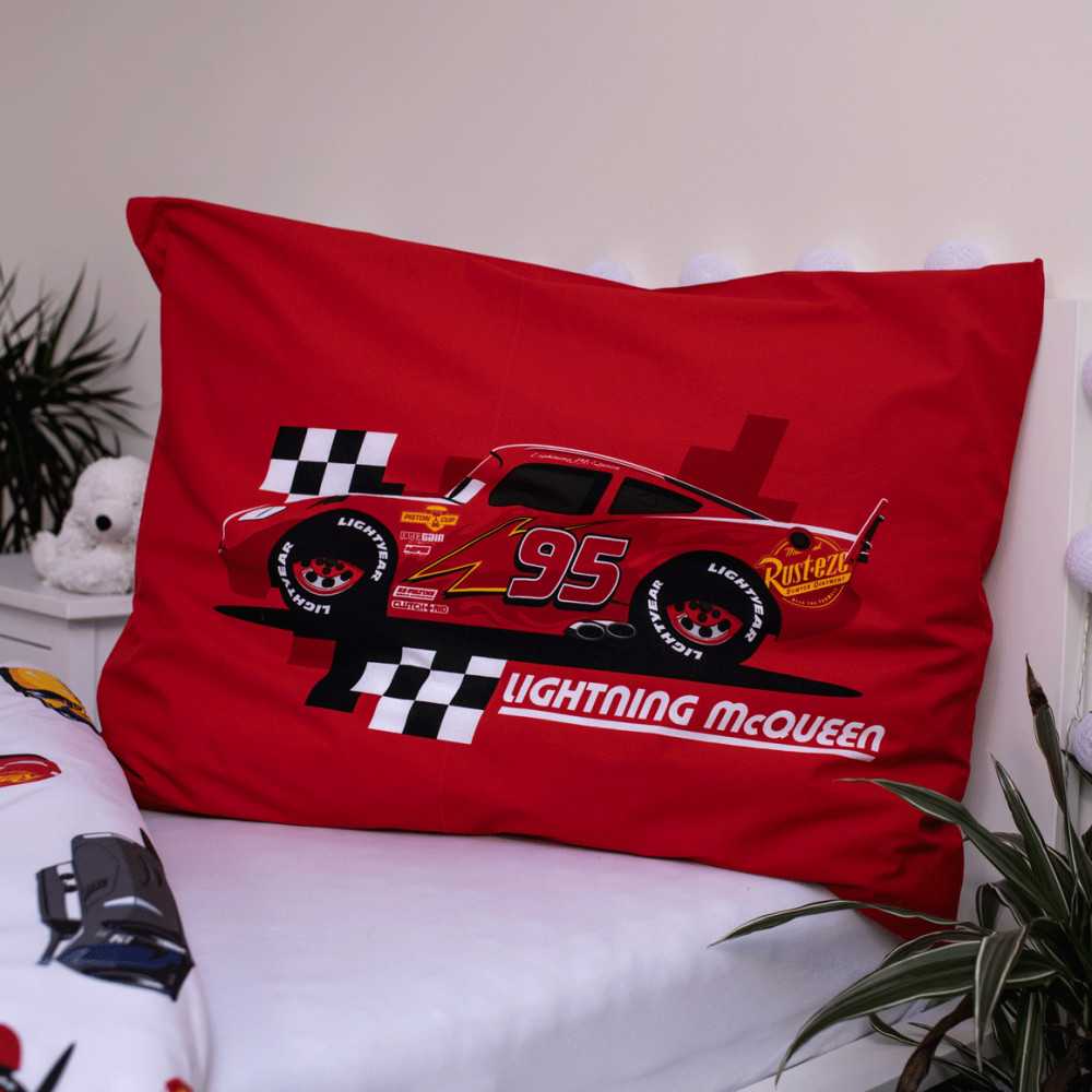 Patalynė bawełniana 140x200 Cars Auta 8353 I am speed Zygzak McQueen poszewka 70x90 raudona dziecięca