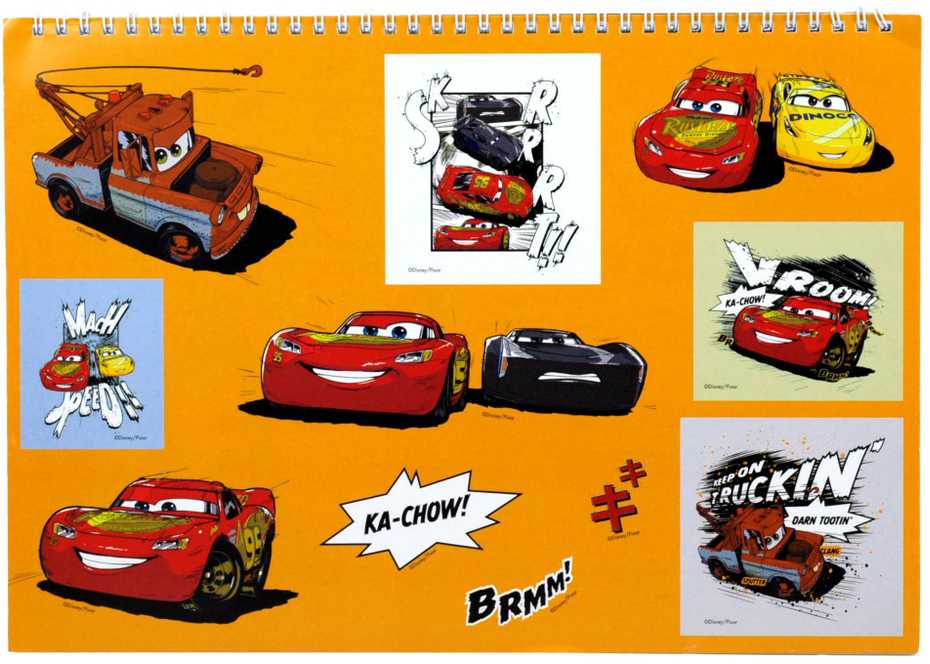 „Disney Cars Vroom“ A/4 spiralinis eskizų sąsiuvinis su 40 puslapių ir lipdukais
