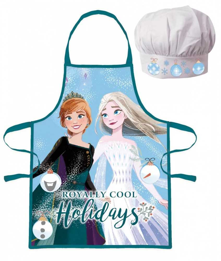 „Disney Frozen“ kalėdinė prijuostė ir plastikinis vakarienės rinkinys