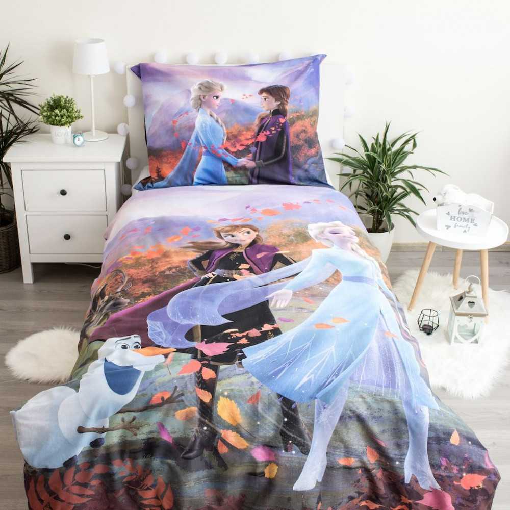 Patalynė bawełniana 140x200 Frozen 2 Kraina Lodu 8100 Anna Elsa Olaf na wietrze poszewka 70x90