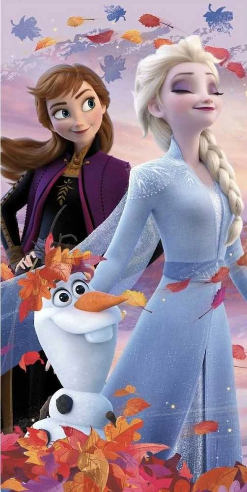 Rankšluostis Ręcznik plażowy 70x140 Frozen Kraina Lodu Anna i Elsa violetinė dziecięcy bawełniany Kids25