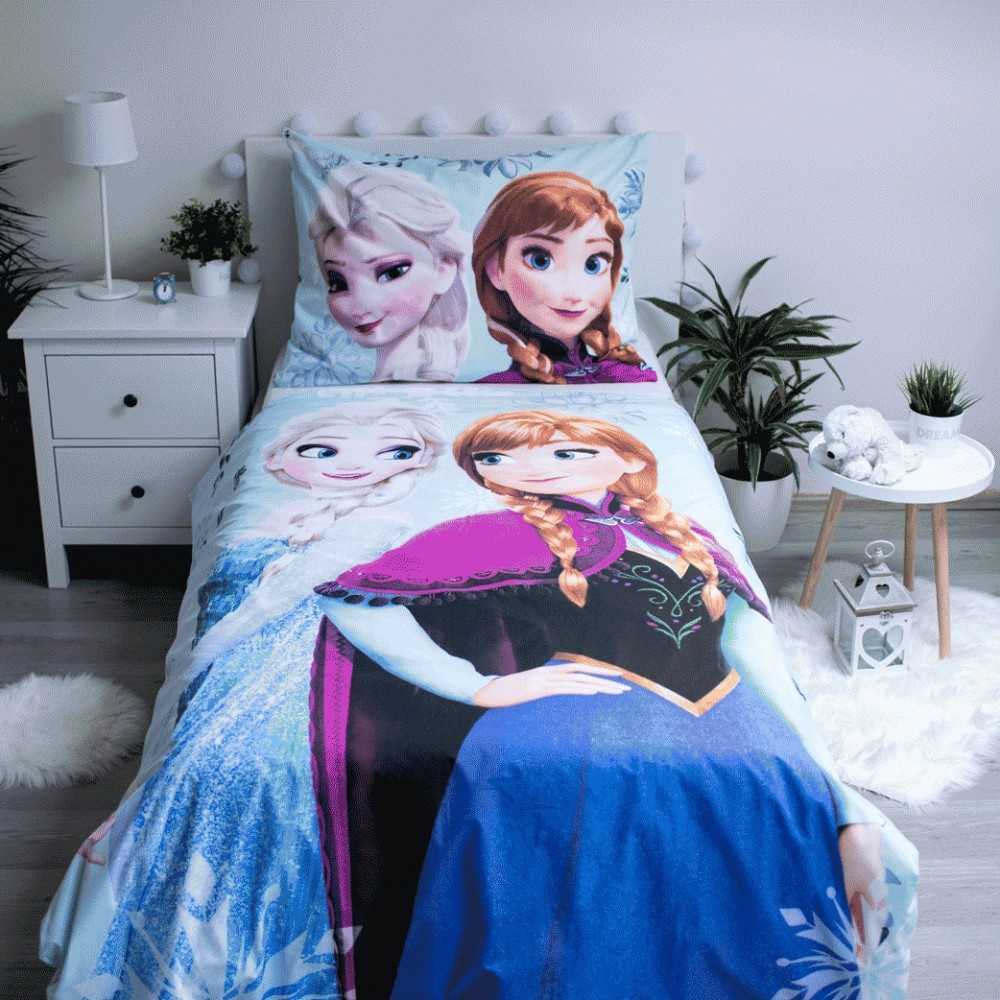 Patalynė bawełniana 140x200 Frozen Kraina Lodu 8384 Anna Elsa melsva kwiaty poszewka 70x90