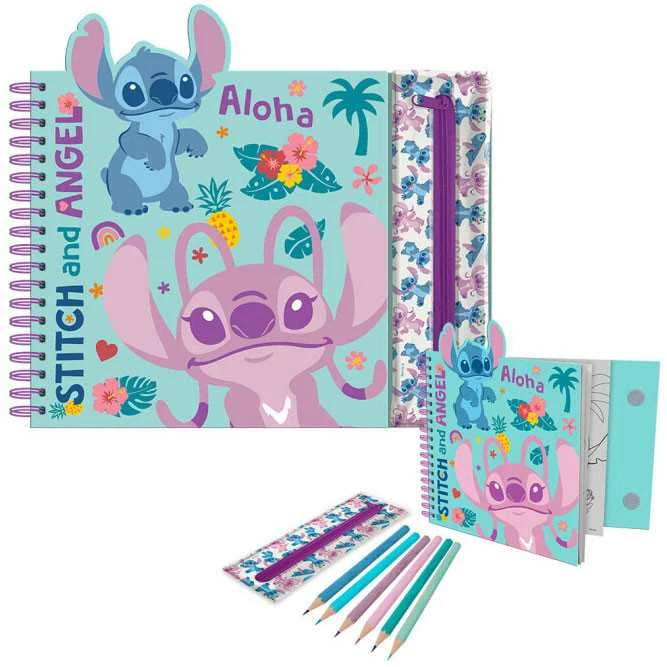 Kids Licensing Vaikams skirtas „Euroswan“ – licencijuoti „Rinkinys“ priedai. Kūrybingas pieštukų dėklas, pieštukai, lipdukai | Lilo ir Stitch