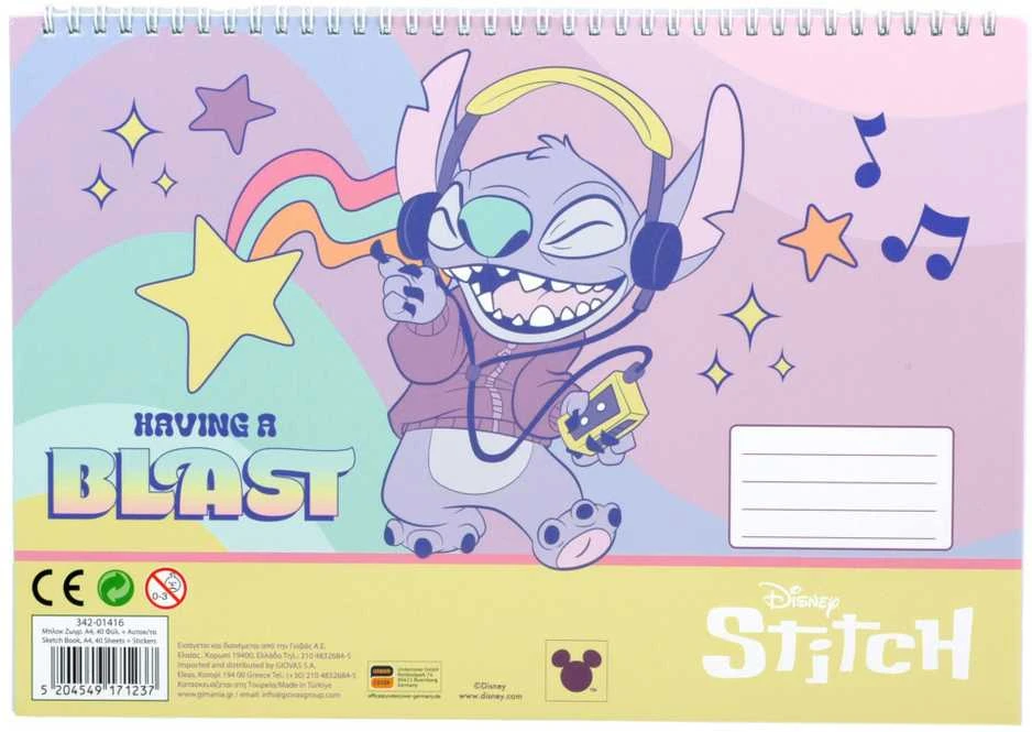 Disney Lilo ir Stitch Blast A/4 spiralinis eskizų sąsiuvinis su lipdukais, 40 puslapių