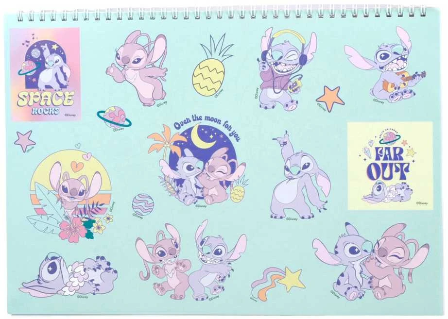 Disney Lilo ir Stitch Blast A/4 spiralinis eskizų sąsiuvinis su lipdukais, 40 puslapių