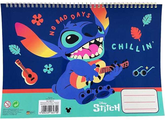 Disney Lilo ir Stitch Chillin' A/4 spiralinė eskizų knyga, 40 lapų su lipdukais