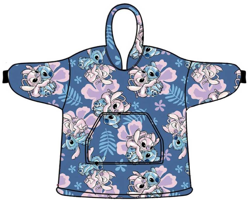 Disney Lilo ir Stitch Hibiscus užmaunamas pliušinis vilnos pledas, pončas 7-14 metų vaikams