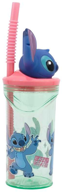 Disney Lilo ir Stitch lengvai išsiblaškęs 3D plastikinis šiaudelis 360 ml