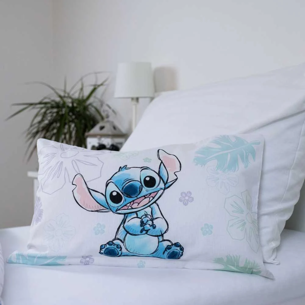 Patalynė bawełniana 100x135 Lilo i Stitch Ohana balta mėlyna poszewka 40x60 JF24