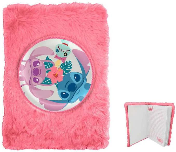 KIDS Dienoraščio užrašinė A5 pliušinis Lilo ir Stitch su rožinėmis linijomis / St00081