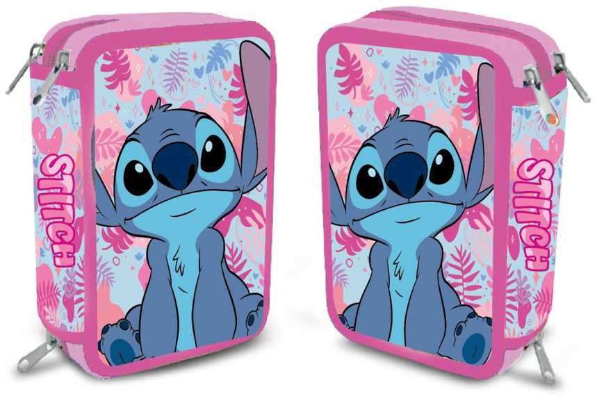 Disney Lilo ir Stitch Rožinė Wave 3 lygių užpildytas pieštukų dėklas