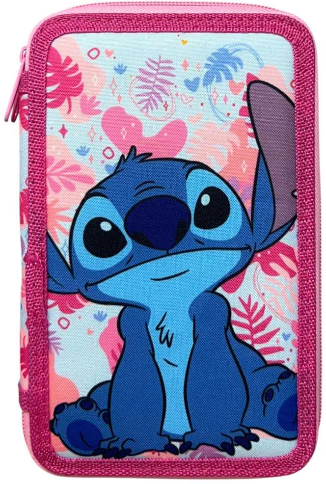 Disney Lilo ir Stitch Rožinė Wave 3 lygių užpildytas pieštukų dėklas