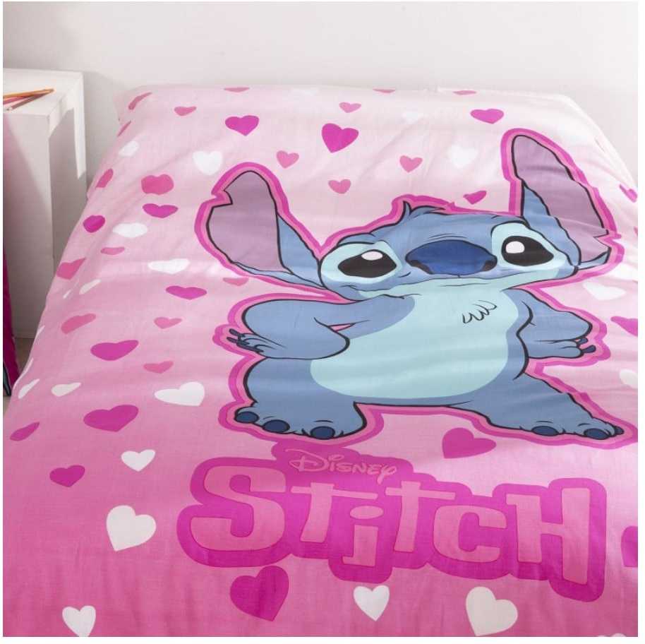 Disney Lilo ir Stitch rožinės širdelės formos patalynės užvalkalas 140–200 cm, 65 x 65 cm