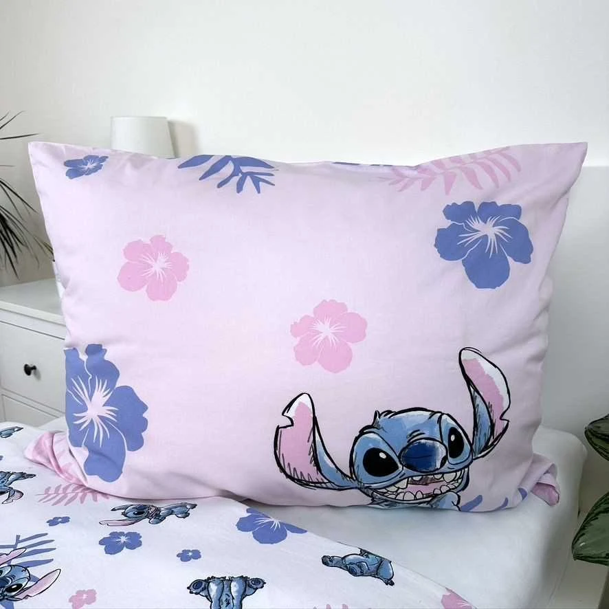 Patalynė bawełniana 140x200 Lilo i Stitch rožinė balta poszewka 70x90 JF 24