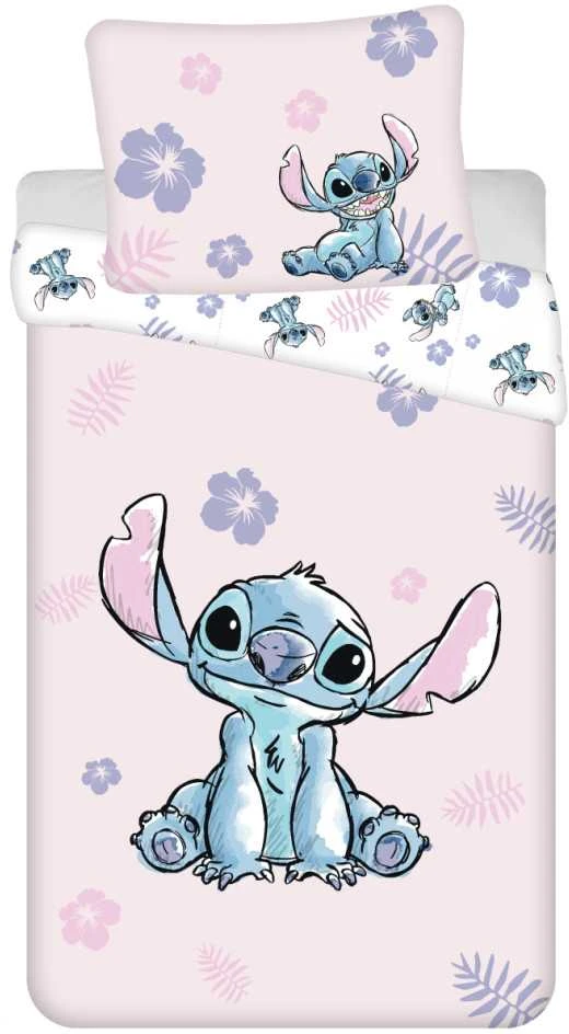 Patalynė bawełniana 140x200 Lilo i Stitch rožinė balta poszewka 70x90 JF 24