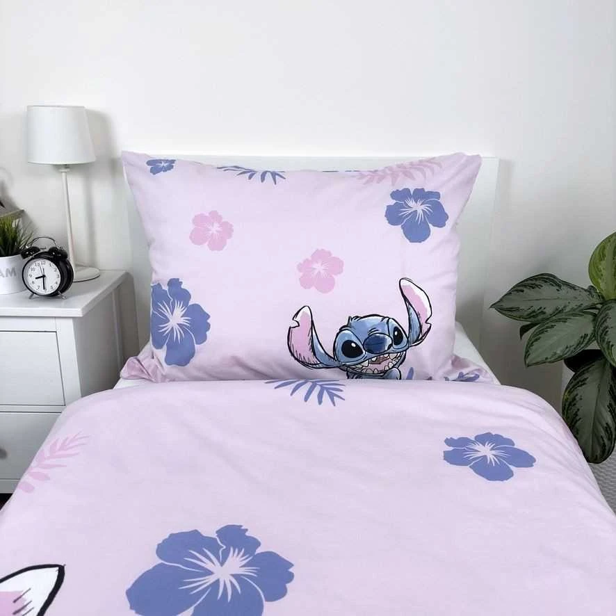 Patalynė bawełniana 140x200 Lilo i Stitch rožinė balta poszewka 70x90 JF 24