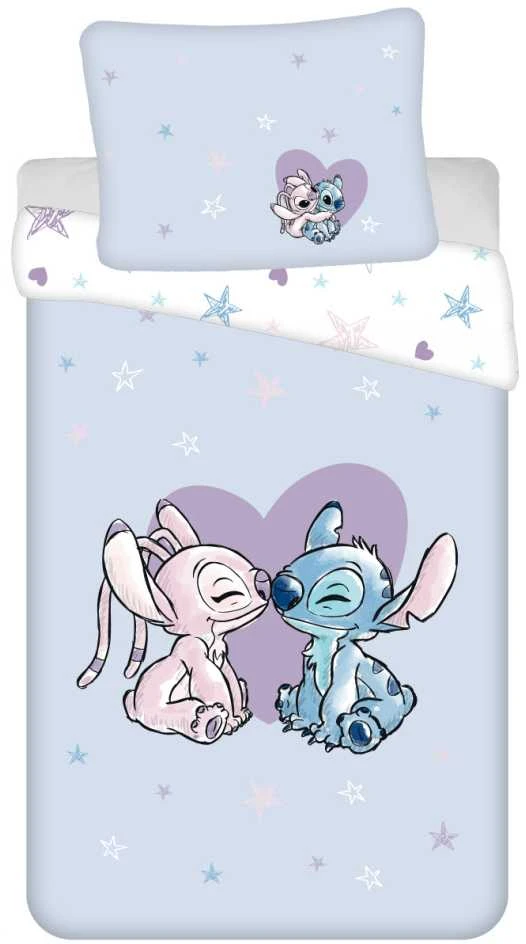 Patalynė bawełniana 140x200 Lilo i Stitch Heart šviesiai violetinė poszewka 70x90 JF 24