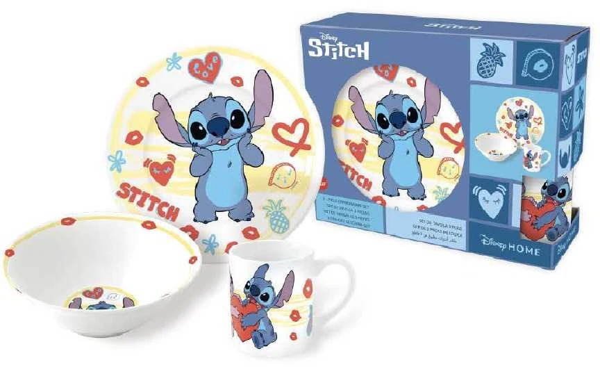 Stor Disney Lilo and Stitch, porcelianinis vakarienės rinkinys dekoratyvinėje dėžutėje su šuns širdies motyvu su žvaigždute