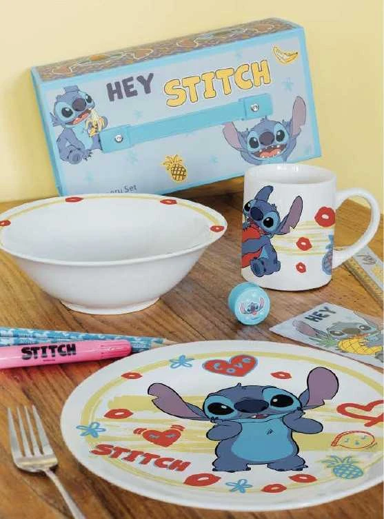Stor Disney Lilo and Stitch, porcelianinis vakarienės rinkinys dekoratyvinėje dėžutėje su šuns širdies motyvu su žvaigždute
