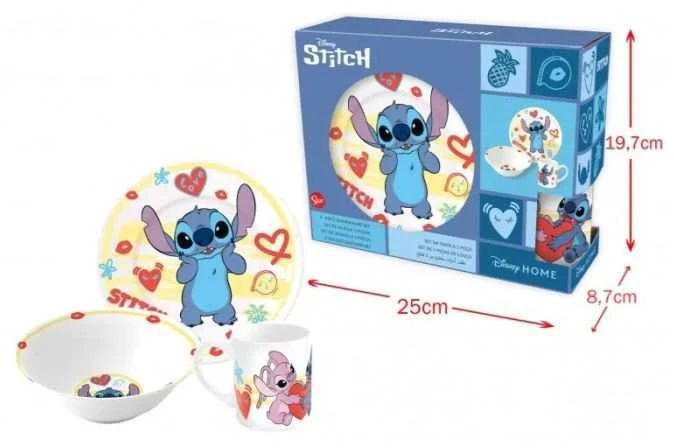 Stor Disney Lilo and Stitch, porcelianinis vakarienės rinkinys dekoratyvinėje dėžutėje su šuns širdies motyvu su žvaigždute