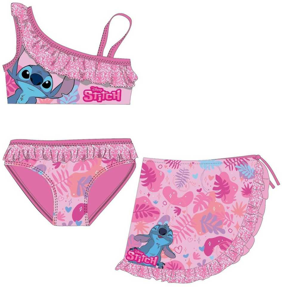 Disney Lilo ir Stitch Tropic Rožinė vaikiškas bikini ir sarongo komplektas 9/10 metų