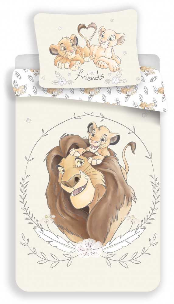 Patalynė bawełniana 140x200 Król Lew 6175 poszewka 70x90 Simba Nala przyjaciele Lion King best friends kwiatki