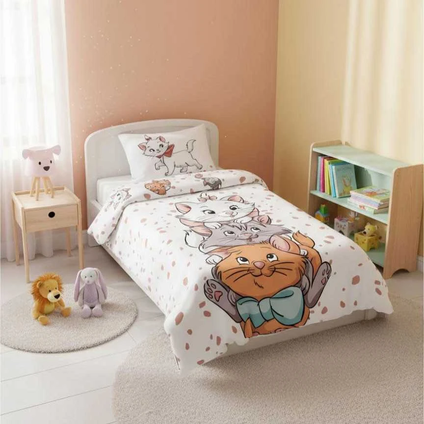 Patalynė bawełniana 100x135 Kot Marie Cat Przyjaciele balta smėlio sp. poszewka 40x60 JF24