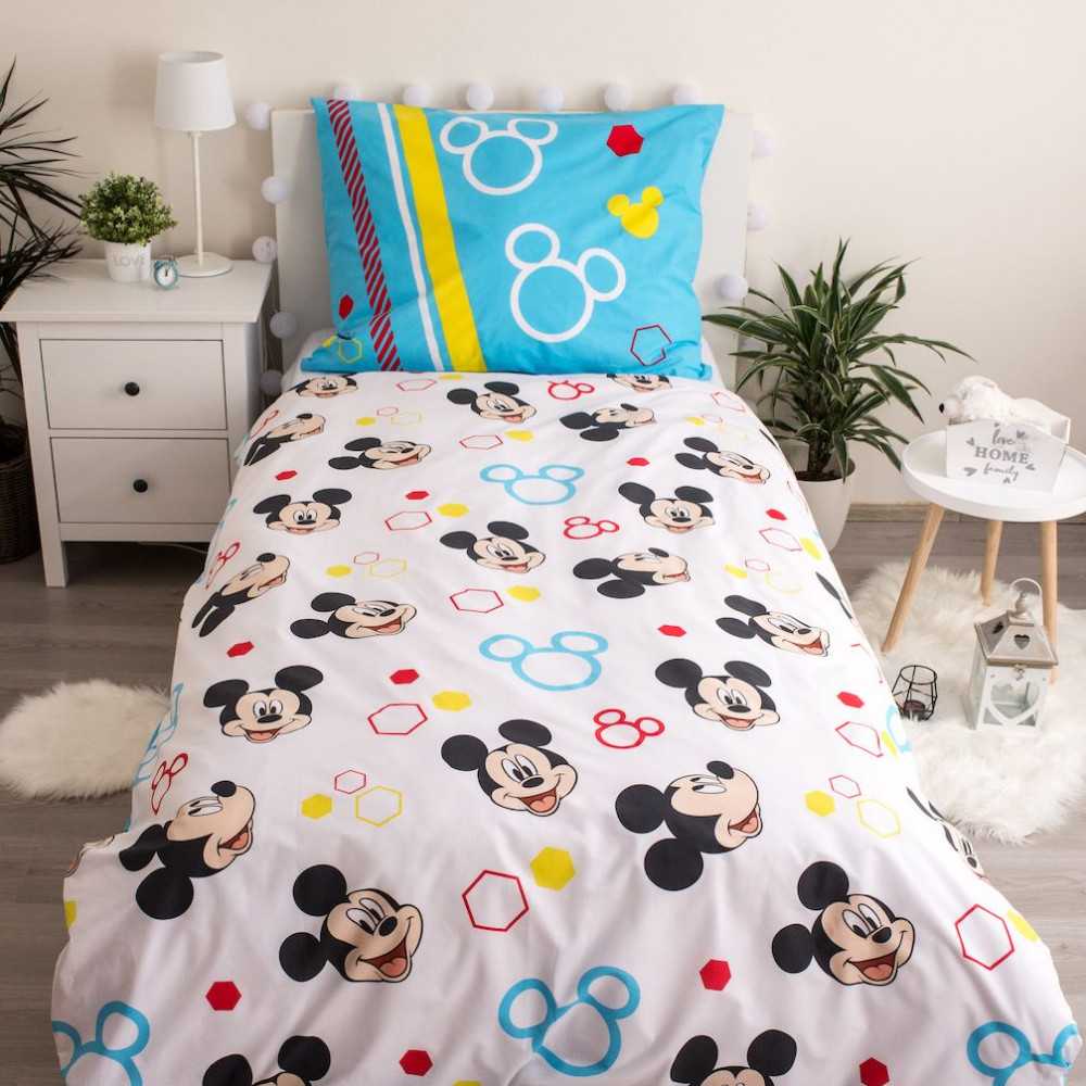 Patalynė świecąca w ciemności 140x200 Myszka Miki mėlyna 7844 Mickey Mouse bawełniana poszewka 70x90
