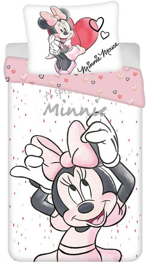 Patalynė bawełniana 140x200 Myszka Mini 6060 Minnie Mouse balta rožinė poszewka 70x90 JF24