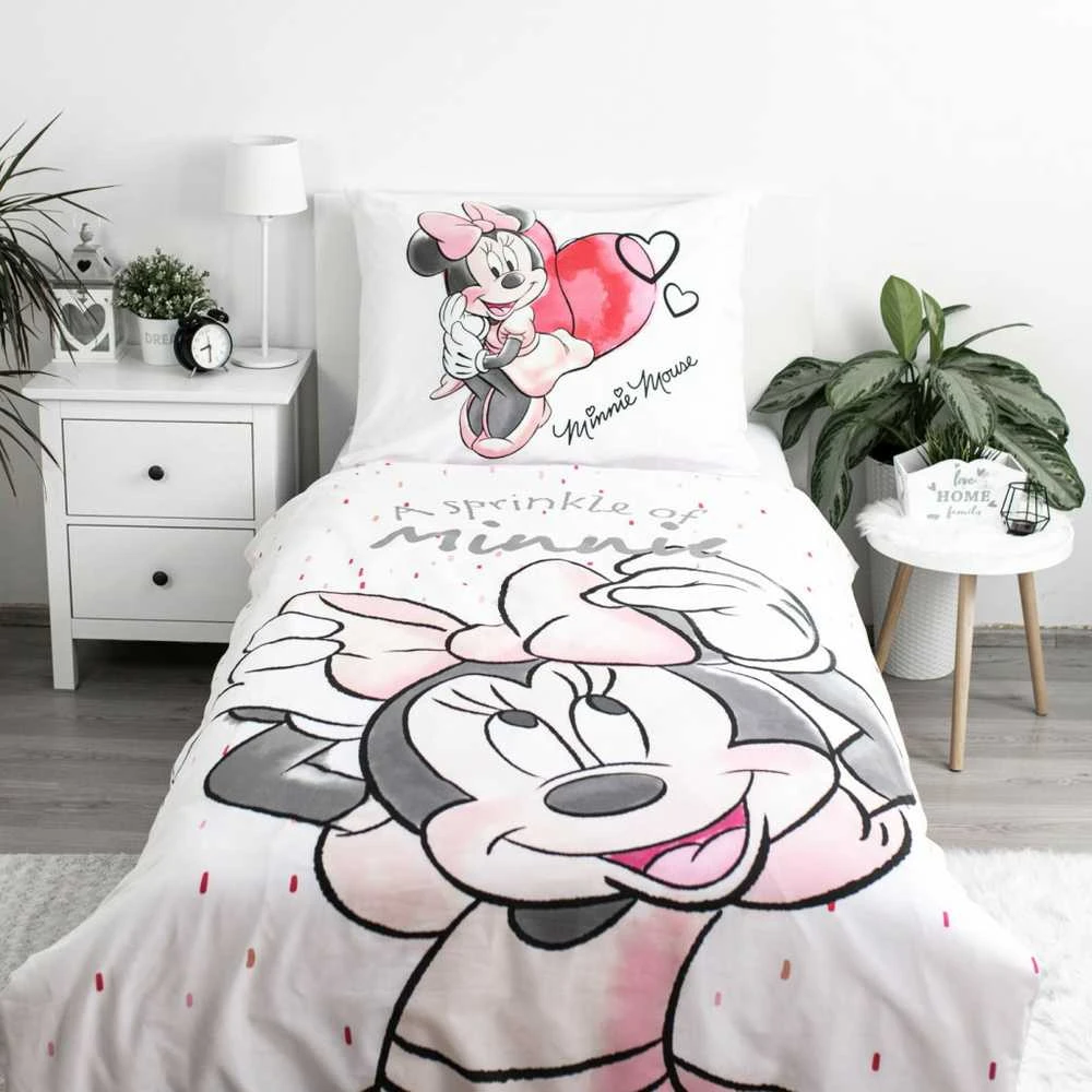 Patalynė bawełniana 140x200 Myszka Mini 6060 Minnie Mouse balta rožinė poszewka 70x90 JF24