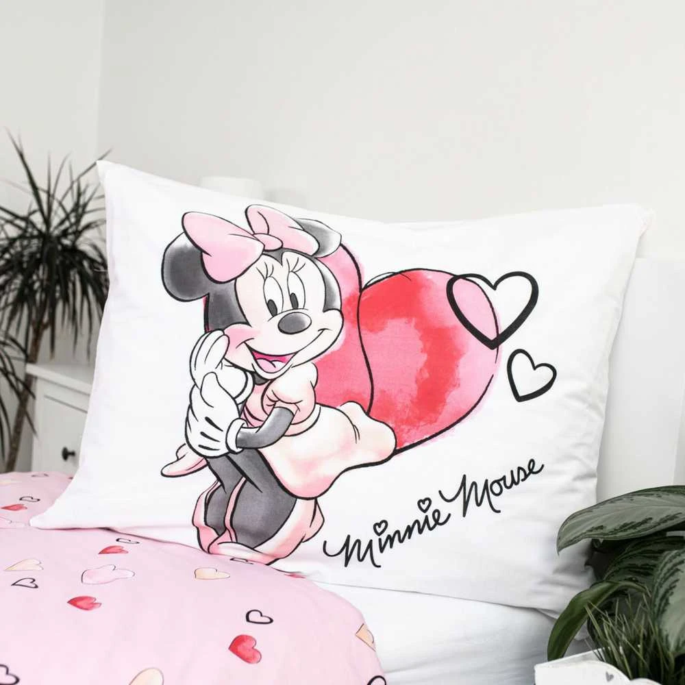 Patalynė bawełniana 140x200 Myszka Mini 6060 Minnie Mouse balta rožinė poszewka 70x90 JF24