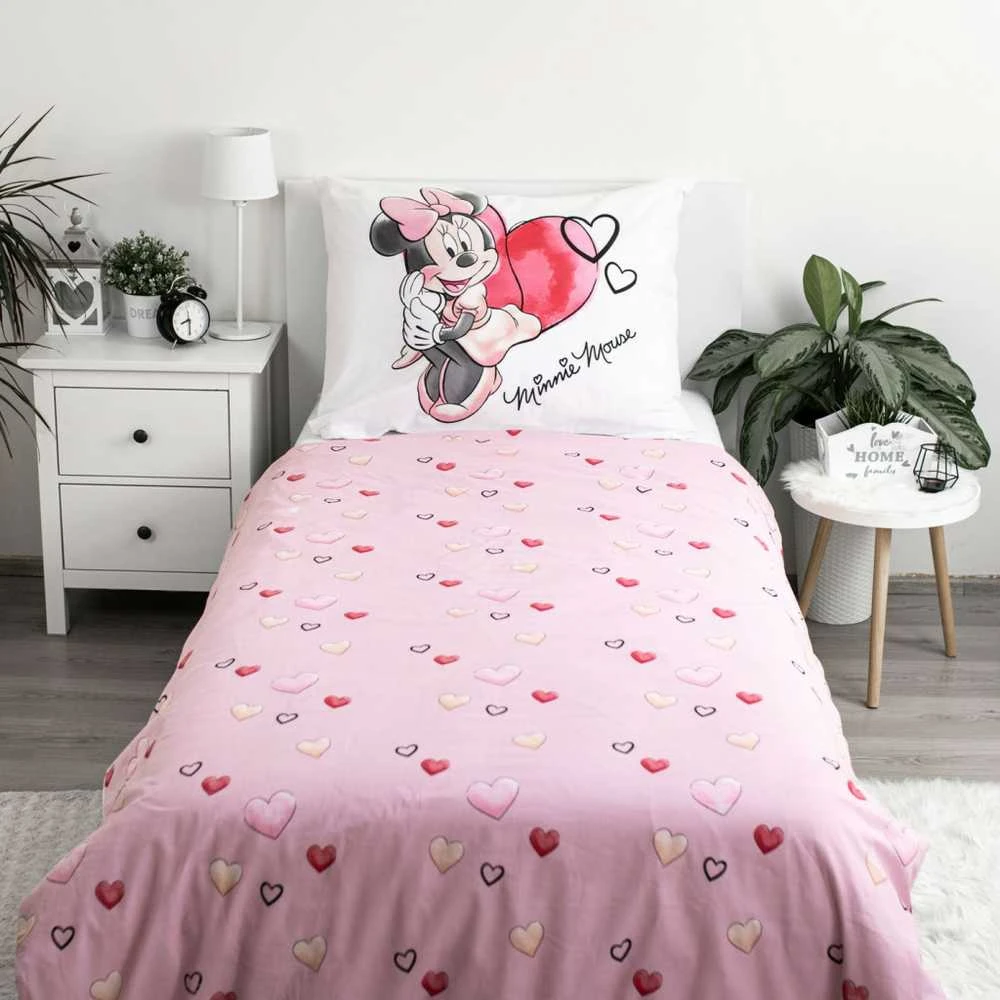 Patalynė bawełniana 140x200 Myszka Mini 6060 Minnie Mouse balta rožinė poszewka 70x90 JF24