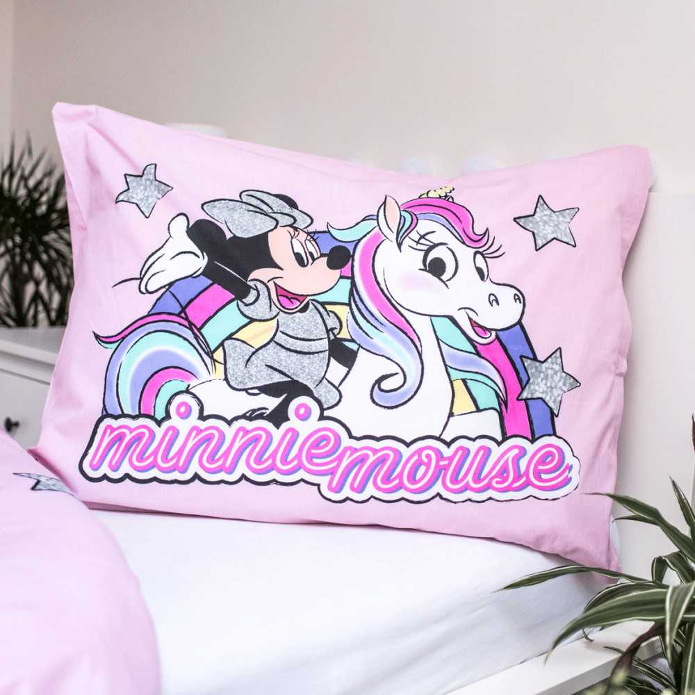 Patalynė bawełniana 140x200 Myszka Mini Vienaragis 9718 Minnie Mouse rožinė unicorn poszewka 70x90 dziecięca