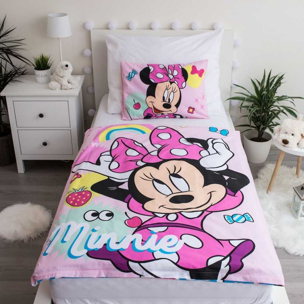 Patalynė bawełniana 100x135 Myszka Mini Minnie rožinė kolorowa 9695 do łóżeczka dzięcięca poszewka 40x60