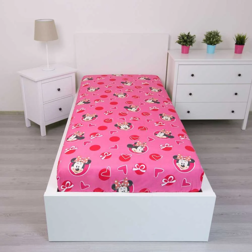 Prześcieradło bawełniane su gumką 90x200 Myszka Mini 2888 Minnie Mouse vaikams JF24