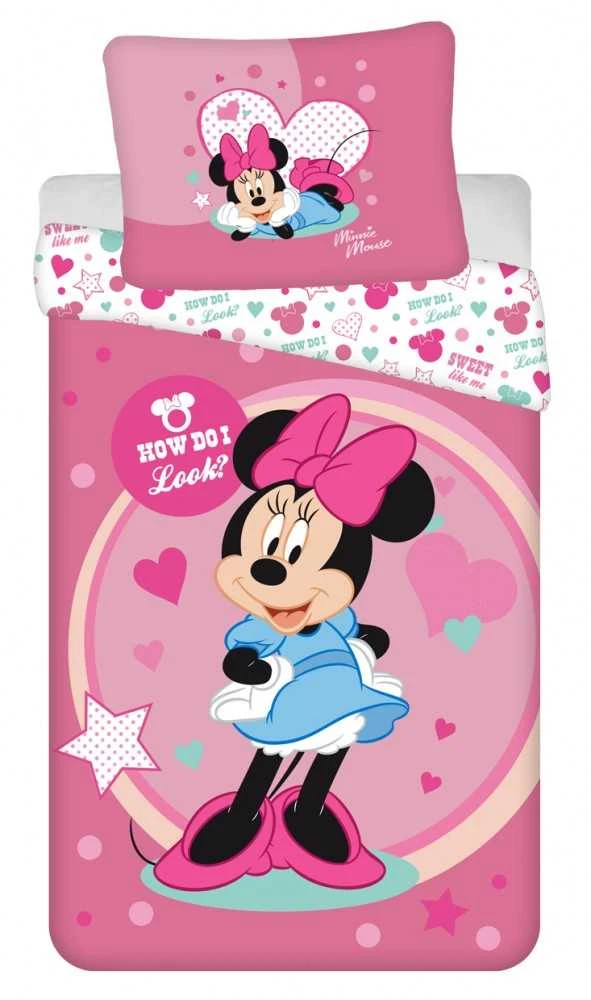 Patalynė dziecięca 140x200 Myszka Mini Minnie Mouse 9503 rožinė amarantowa w groszki poszewka 70x90