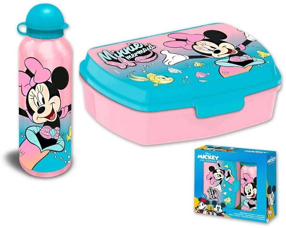 KIDS Minnie pelės aliuminio butelis 500 ml + priešpiečių dėžutė