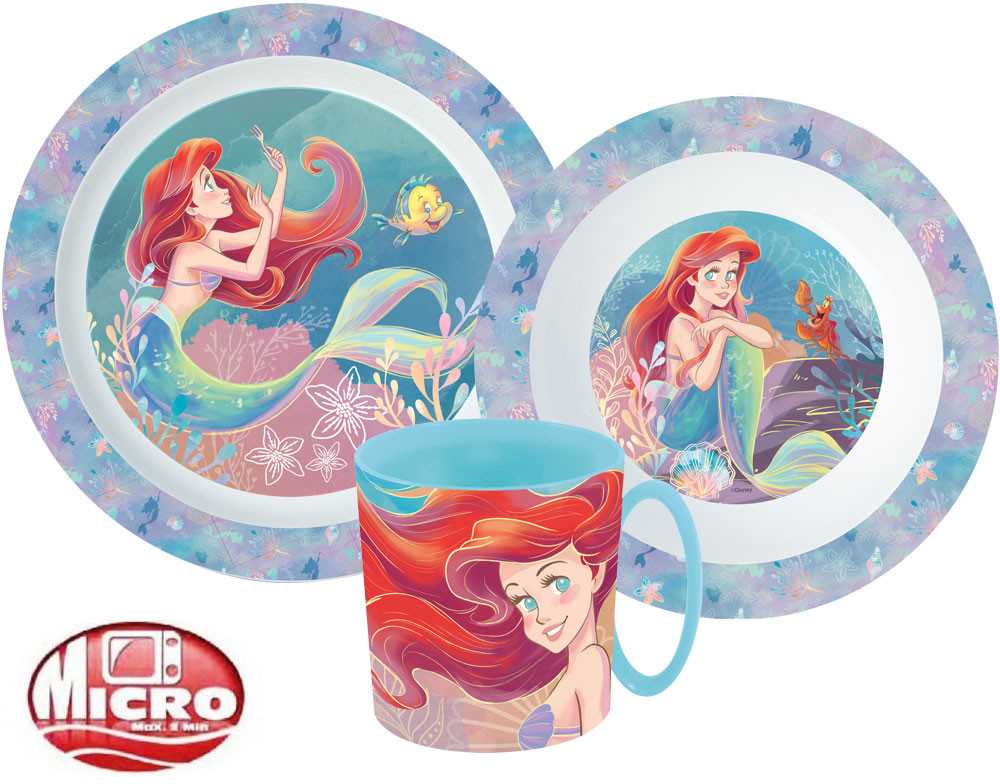 Disney princesės Ariel pietų rinkinys, mikroplastiko rinkinys su 350 ml puodeliu