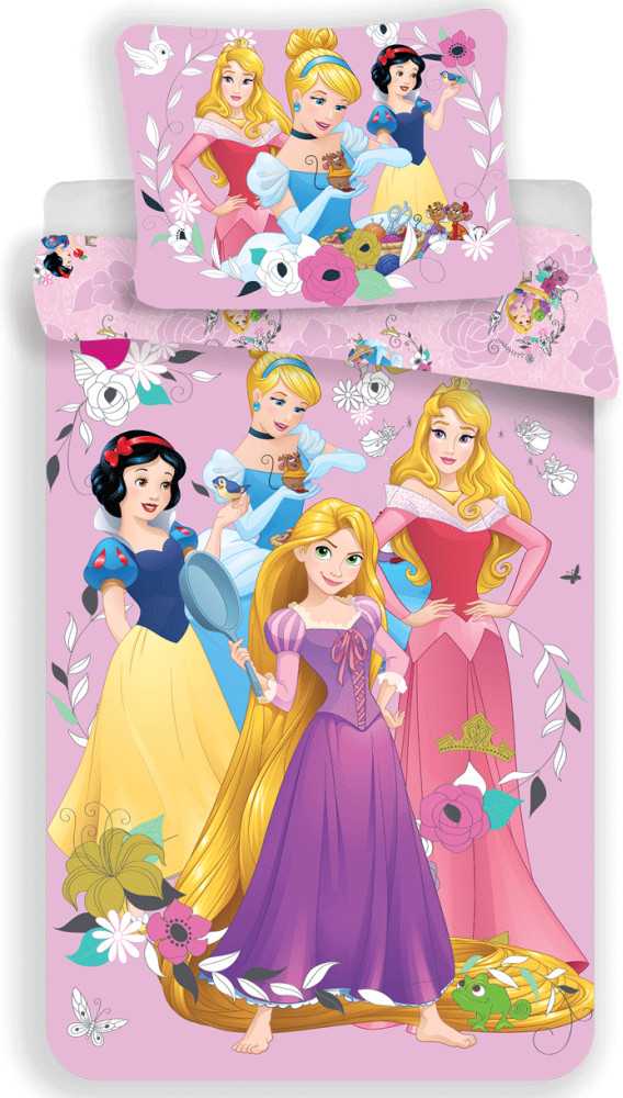 Patalynė bawełniana 140x200 Princesės 6763 Princess Kopciuszek Śnieżka Aurora Bella rožinė poszewka 70x90