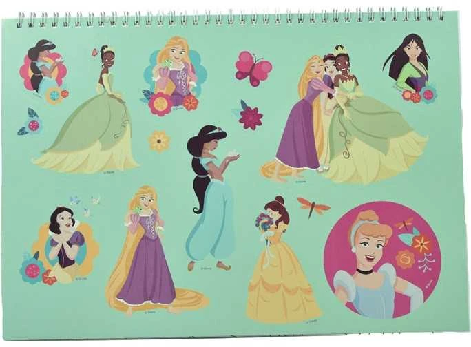 „Disney Princess Spring“ A/4 spiralinis eskizų sąsiuvinis su 40 lapų ir lipdukais