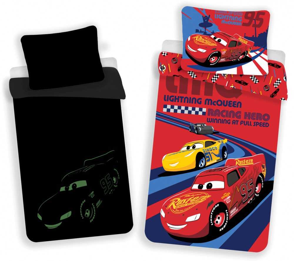 Patalynė świecąca w ciemności 140x200 Cars Auta 8285 bawełniana poszewka 70x90 raudona