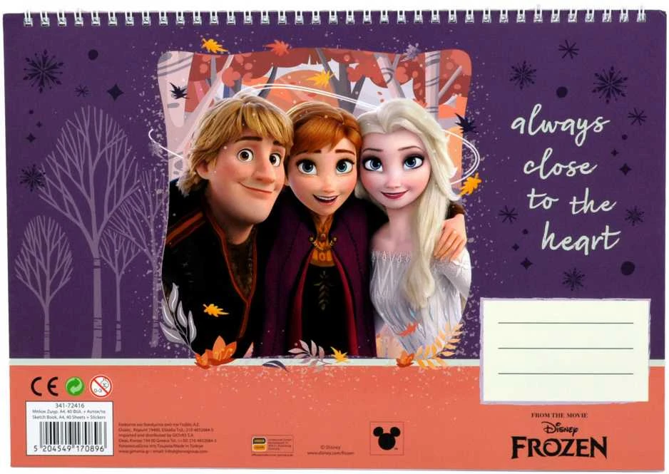 „Disney“ spiralinė eskizų knygelė „Frozen Heart“ su A/4 formato paveikslėliais ir 40 puslapių bei lipdukais