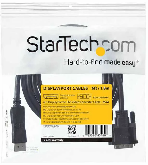 Kabelis StarTech Rodyti Port - DVI- D 1,8m Juodas (DP2DVIMM6)