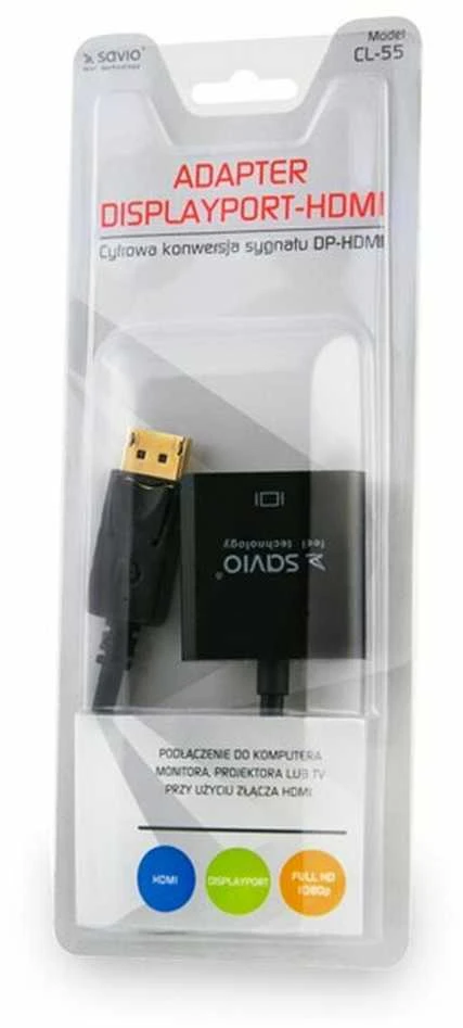 DisplayPort Adapteris - Savio CL-55 - 0,2 m HDMI A Tipo (Standartinis) Juodas