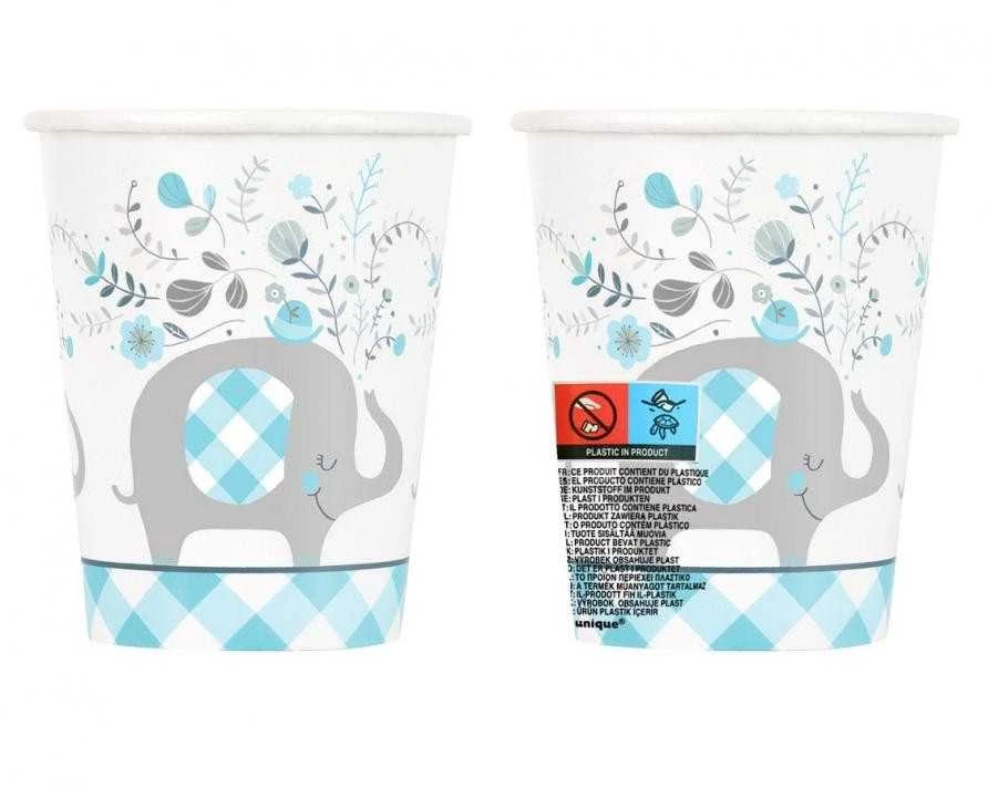 Dramblio formos mėlyni popieriniai puodeliai, 8 vnt., 266 ml